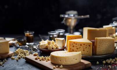 sliced porous cheese on the table, cheese products