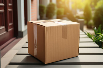 Sunlit delivery: A package basking in the sunlight on a table, a symbol of the bright and timely arrival that delivery services bring - obrazy, fototapety, plakaty