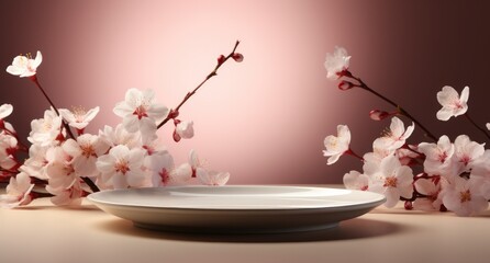 a white plate with pink petals on it