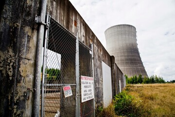 4K Image: Nuclear Power Plant Cooling Tower in Industrial Setting