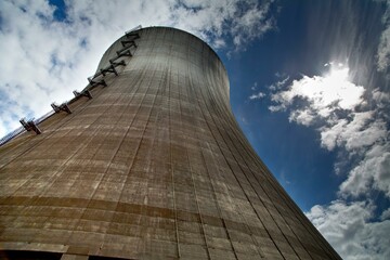4K Image: Nuclear Power Plant Cooling Tower in Industrial Setting