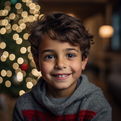 Young boy looking excitedly at the camera on Christmas