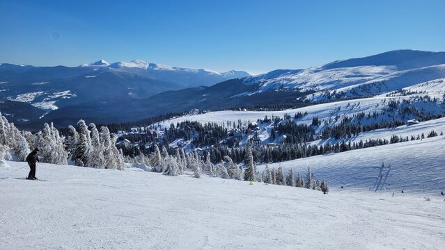 winter snow landscape in the mountains. dragobrat Zakarpattia Oblast, Ukraine. 
ski resort