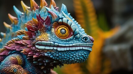 Fototapeta premium Close-up of a cheerful, multicolored lizard.