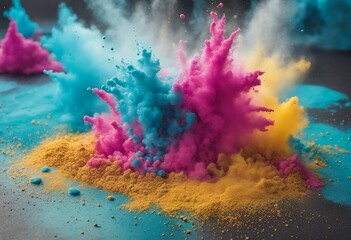 Bright cyan blue holi paint color powder festival explosion burst isolated white background