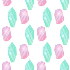seamless patterns magic shiny crystals vector pink, blue, yellow