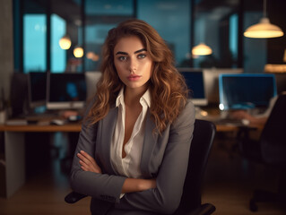 Dramatic portrait of a business woman in a high tech office