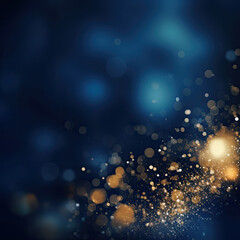 Fototapeta na wymiar Abstract background with gold stars, particles and sparkling on navy blue. Christmas Golden light shine particles bokeh on navy blue background