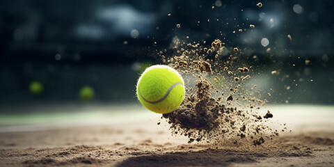 the tennis ball bounces off the court. ai generative - obrazy, fototapety, plakaty