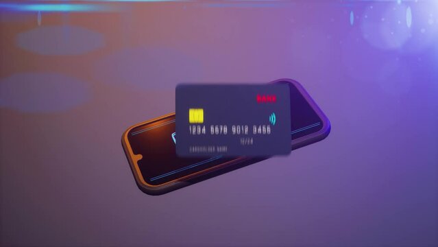 3d render animation show pay by mobile phone by nfc paying method. New modern digital animation for financial business paying theme video