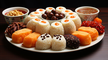 Obraz premium Rice balls are a traditional food for Chinese New Year. ai generative