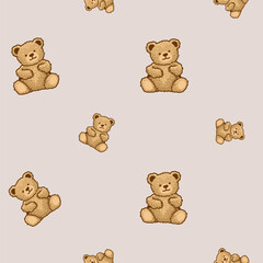 Teddy Bear pattern cartoon style with pastel color background, adorable, cute, and funny