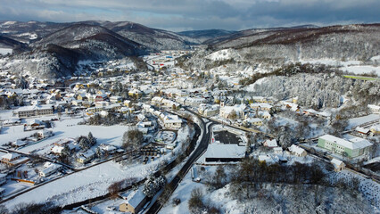 Winter scenery: beautiful view of small town Alland in lower Austria near Heiligenkreuz in Austria