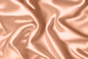 Abstract background, folds of silk fabric in peach fuzz color.