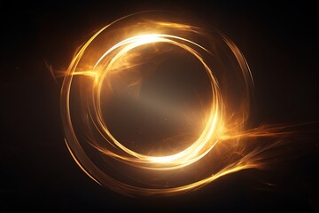 Abstract golden light circle, black background. - Powered by Adobe