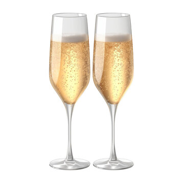 two glasses of champagne isolated on transparent background