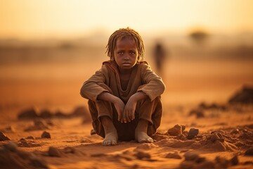 African kid in the desert. 