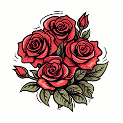 red rose flowers bouquets flat vector illustration. red rose flowers bouquets hand drawing isolated vector illustration