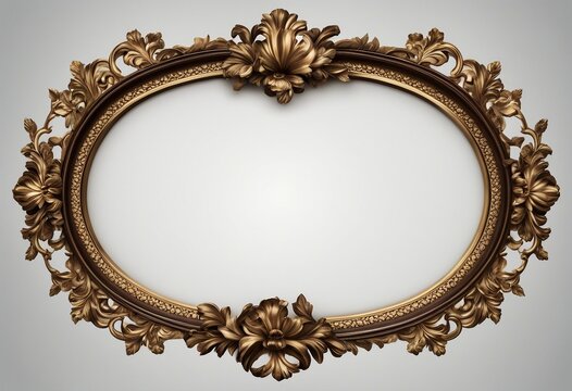 Vintage oval round photo frame isolated over transparent background Baroque Victorian ornate border