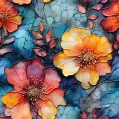 Seamless watercolor colorful abstract flowers pattern background