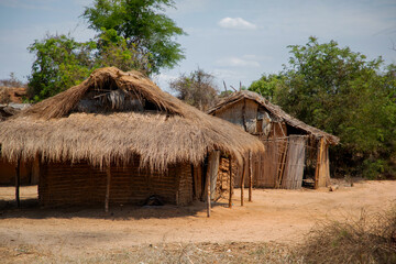 Fototapeta na wymiar Road through village in central Madagascar
