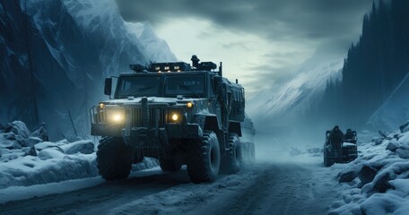 Military vehicles in the snow
