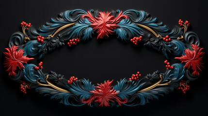 decorative frieze made of tree branch, intertwined with red Christmas velvet ribbon created with Generative Ai