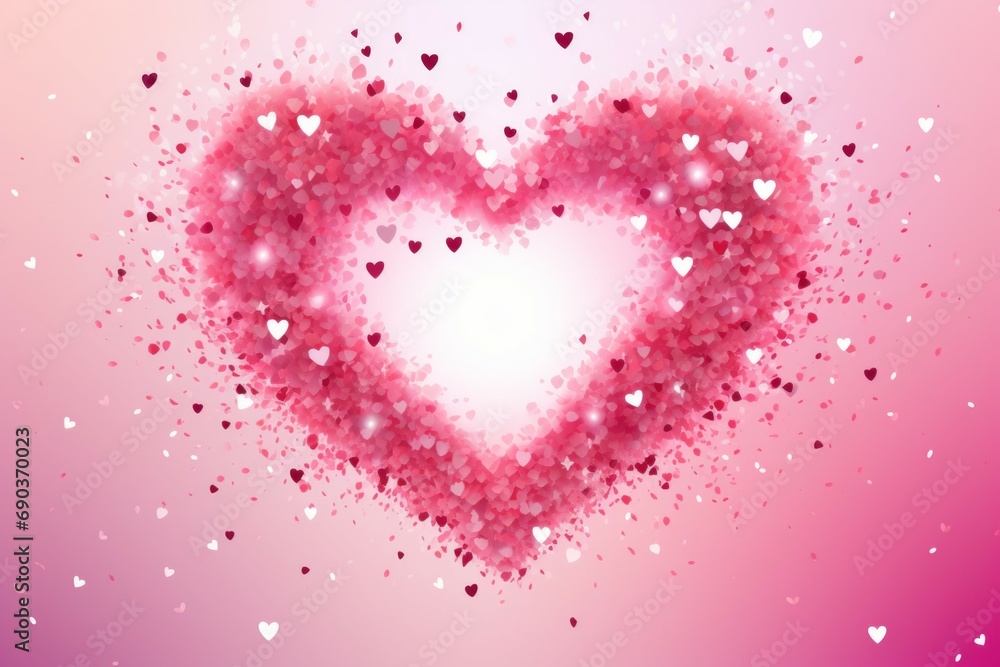 Poster abstract heart shaped confetti. background with selective focus and copy space
