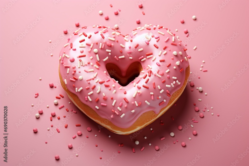 Poster donut in the shape of a heart. background with selective focus and copy space