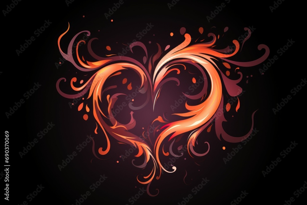 Aufkleber fire flame in the shape of a heart. background with selective focus with copy space