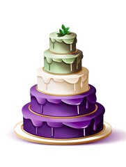 Colorful tier cake on white background.