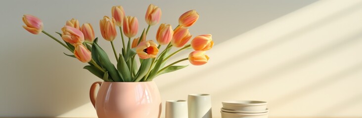 blooming bouquet of pink tulips