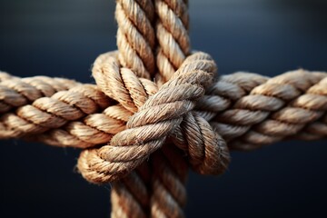 Close up rope with knot in the middle of it.