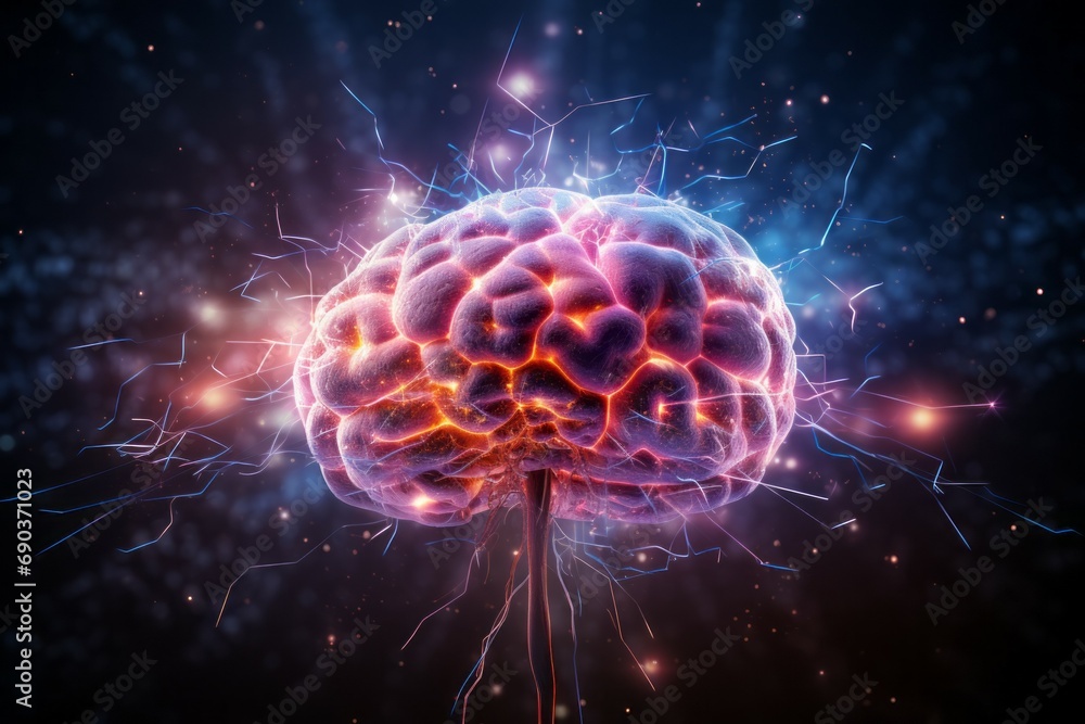 Poster hologram of the brain. background with selective focus and copy space