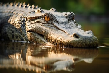 Obraz premium Crocodile in nature with reflection in water.