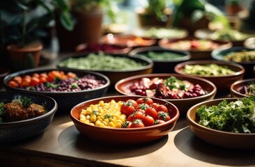 colorful vegetarian meals served on plates,