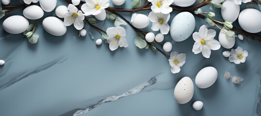 easter eggs frame with white flowers