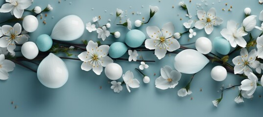 easter eggs frame with white flowers