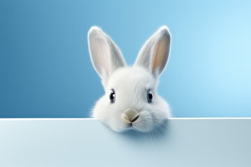 Obraz premium easter rabbit peeking out of a blue shelf