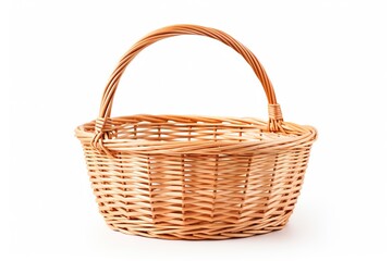 Fototapeta na wymiar Empty wicker basket with handles, isolated on white background.
