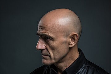 Portrait of a bald man.
