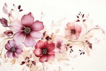 floral frame background on white background with pink flowers