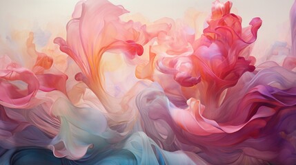 a surreal symphony of translucent coral and magenta liquid, forming intricate 3D patterns against an ethereal abstract canvas. - obrazy, fototapety, plakaty