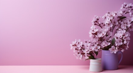 Fototapeta premium lilac flowers on a pink background