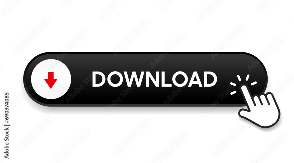 Poster 3D download button icon. Upload icon. Down arrow bottom side symbol. Click here button. Save cloud icon push button for UI UX, website, mobile application.