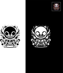 Skull with crossed swords. Vector illustration in cartoon style for stickers and t-shirts