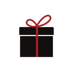 Silhouette gift box with red ribbon icon. Christmas, anniversary and birthday present. Vector Illustration