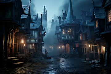 Fototapeta premium creepy and charming lunar Victorian streets at night