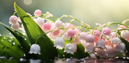 pink and green lily of the valley hd wallpaper - obrazy, fototapety, plakaty