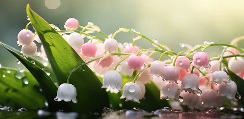 Fotobehang pink and green lily of the valley hd wallpaper © olegganko